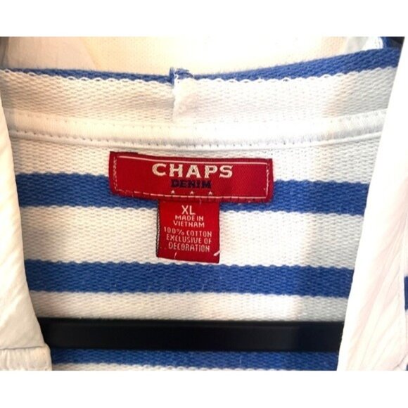 Chaps Denim Ralph Lauren Women's XL Nautical Striped Tie Hoodie 3/4 Sleeve Boat - Picture 2 of 13